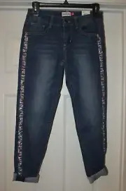 So Girlfriend Jeans w/Multi Color Sequins Down Pant Leg Mid Rise Size 12
