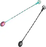 Mikinona 2pcs Stainless Steel Cocktails Stirrers Spoon Dual- Skewers for Tea Whisky