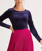 Boden Women's Size 2 Navy Blue Suki Velvet Top Long Sleeves Stretchy Cute