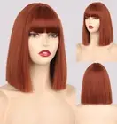 Copper Red Heat Resistant Synthetic Hair Costume Wigs With Fringe Straight