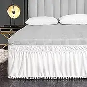 Bed Valance Skirt, Polyester Wrap Around Bed Skirt, Bed Valance Elastic Dust Ruffles Bedskirts, Single Double Super King Grey Fade & Wrinkle,No Lift Mattress,Three Fabric Sides with 40CM Drop Brown Q