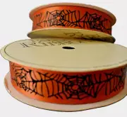 Spider Web Black Orange 20 Yard Vintage WFR 7/8 Wide Happy Halloween Pattern