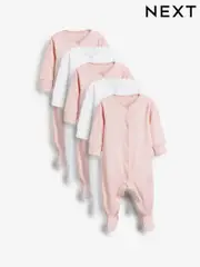 Pink/White 5 Pack 100% Cotton Baby Sleepsuits (0-2yrs) (581066) | $39 - $44