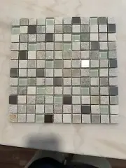 1"x1" Stone, Metallic, and Glass Mix Mosaic Stacked Meshed Mounted