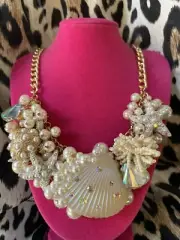 Betsey Johnson Surfmaid Iridescent Scallop Shell Sea Turtle Pearl Necklace $165