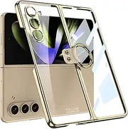 [YBROY] Case for Samsung Galaxy Z Fold5 5G, Ultra-Thin Hard PC + Tempered Glass Protective Film, with Metal Ring, Anti-Scratch, Cover Case for Samsung Galaxy Z Fold5 5G.(Rose Gold)