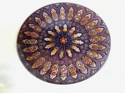 Multicolor geometric pattern 13" Glass Round Platter-curvedup edge-Pilgrim Glass