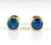 Gold Opal Stud Earrings Genuine Australian Round Circle 5x5mm Sterling Silver