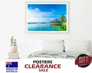 Beach With a Hut and Palm Trees 70x50cm Poster Prints