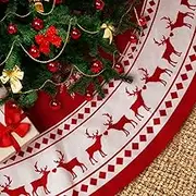 Christmas Tree Skirt 48 inch Tree Skirt Large Snowflake Reindeer Red Xmas Tree Skirt Rustic Christmas Decorations for Winter New Year Holiday Party Decor Indoor Outdoor