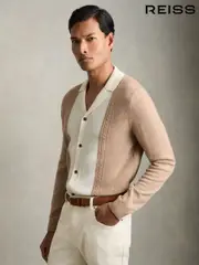 Reiss Camel Poland Wool Colourblock Knitted Shirt (AV5114) | $280