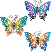 dreamskip 3 Pack Metal Butterfly Wall Decor, Colorful Metal Butterfly Outdoor Wall Art, Hand-Made Outdoor Wall Decor For Garden, Patio, Fence, Yard