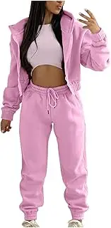 [Tmtolofot] Sweatsuits for Women Set 3 Piece Outfits Zip Up Hoodie Sweatshirt Crop Tank Top Jogger Sweatpants Fall Workout Suit