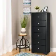 Costway6 Drawer Chest with Mental Knobs for Living Room-Black