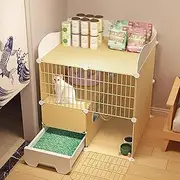 Cat Cage, Cat Playpen, Large Cat Enclosures, with Higher Fence Storage, Indoor Pet Playpen Detachable, DIY Cat House, Space-saving, Yellow, 15.3 Inches Wide(29.5x19.2x33.4in)