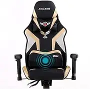 Gamiswivel Leather Chair,Ergonomic Home Office Computer Desk Chair,High Back Pu Leather Raciarmchair with Lumbar Cushion/Black D(Black D)