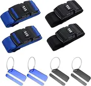 [ASREDTOO] Luggage Straps with Combination Locks, Luggage Tag，Luggage Strap for Suitcases，Blue and Black, Set of 8 ﻿
