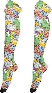 [Caihoyu] Women Thigh Socks Stretchable Extra Long Socks Above Knee High Socks for Stage Performances Cute Forests Mushrooms Frogs Doodle, Cute Forests Mushrooms Frogs Doodle