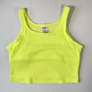 NEW PINK Victorias Secret Large Yellow Built In Bra Crop Top Cropped Ribbed