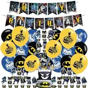 Party Decorations,Birthday Supplies For Includes Banner Cake Topper 12 Cupcake Toppers 18 Balloons for Bat Hero Party Decorations