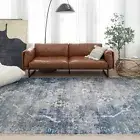 Extra Large Rug 240x340cm Vintage Black Blue Distressed Shaggy Carpet Washable