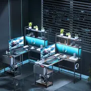 Levede Corner Gaming Computer Desk L Shaped LED Lights USB Charge Office Table
