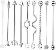 [Yardenfun] 9pcs Industrial Ear Studs Stainless Steel Arrow Screw Barbell Earrings Comfortable Piercing Jewelry for Men Women