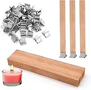 50pcs Wood Candle Wicks, 5.12x0.51in Crackling Wood Wicks with 50pcs Iron Stand Wooden Candle Making Wicks for Candle Making DIY Scented Candle