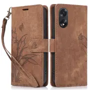 Wallet Leather Cover for Oppo A78 4G Shell Imprint Orchid Butterfly Pattern Phone Case