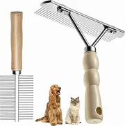 Grooming Brush Set Long Tooth Undercoat Dog Rake+Flea Comb,Deshedding Tool Beauty Steel Comb for Golden Retriever Husky German Shepherd Longhair Cat