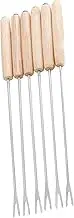 RIZGHWOY Sturdy Stainless Steel Fondue Forks Wooden Handle Easy-to-Use Cheese Fondue Sticks for Picnics