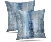 Blue and Grey Abstract Art Artwork Pillow Cover, Gallery Modern Decorative Throw Pillows Cushion Cover -18" x 18" Blue and Grey