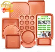 Nonstick Carbon Steel Baking Pan Set 10pc Cookie Sheet Loaf Cupcake Bakeware