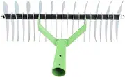 Thatch Rake, 12.8 Stainless Steel Lawn Dethatcher, Lawn Rake Grass Cleaning Tool with Curved Tip Teeth for Dead Grass and Soil Loosening, Yard and Garden Grooming