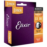 Elixir NANOWEB Phosphor Bronze 3-Pack — 16546X Medium 13-56 (16102)