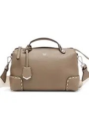 Fendi By The Way Boston Bag in Grey Grained Leather