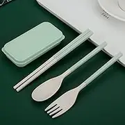 Foldable Utensils Set with Case, 3 Sets Reusable Wheat Straw Cutlery Fork Spoon Chopsticks Set for Outdoor Travel Picnic Office School Camping, Portable Collapsible BPA Free Tableware for Kids Adult