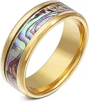 [Giwotu] Womens Mens Rings Abalone Shell Stainless Steel Finger Rings Wedding Bands for Men Women Comfort Fit Size 6-12 Lovers Couple's Ring #280165