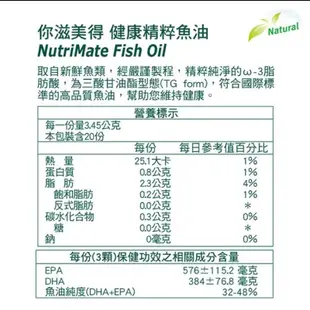 你滋美得 NutriMate 健康精萃魚油 60顆/每瓶 健康食品標章
