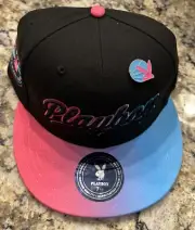 LidsHD Playboy Hat Black Miami Vice And Pink Fitted 7 1/2 With Basketball Pin