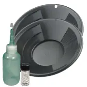 Set of (2) 10" Black Gold Pans Panning Kit with Sniffer & Vial