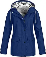 [fartey] Womens Rain Jacket With Hood Active Outdoor Waterproof Rain Coats Striped Lined Lightweight Raincoat Windbreaker