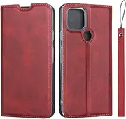 for Pixel 5 Case,Google Pixel5 Case(6.0"),Cavor Folio Flip Leather Wallet Phone Case Stand Card Holder Magnetic Closure Clear TPU Bumper Slim Thin Cover Case with Wristlet Strap- Red