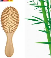 Bamboo Paddle Hair Brush, Natural Bamboo Air Cushion Comb for Massaging Scalp, a