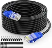 Aimyzii Cat6 Outdoor Ethernet Cable(300 Feet) Heavy Duty Outdoor Grounded Waterproof Buried-able UV Resistant Network Cord,RJ45 Patch Cable Support Cat6,Cat5E,Cat5-Include 25 Ties and 50 Cable Clips