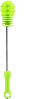 360° Silicone Bottle Brush, Kitchen Cleaner with Anti Slip Handle, High Density for Stubborn, Plastic Coated Scratch Proof Handle, Ideal for Washing (Green)