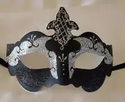 Venetian Eye Mask Black & Silver Samba Mardi Gras Halloween Prom Costume Party
