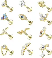 [Sanfenly] 12Pcs 16G Cartilage Earrings Stud for Women Surgical Steel Top Screw Flat Back Earrings Bee Butterfly Snake Evil Eye Opal CZ Cartilage Earrings Tragus Helix Piercing Jewelry
