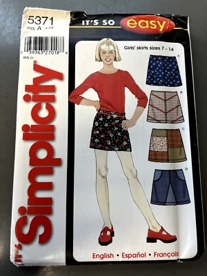 Simplicity 5371 UNCUT Sewing Pattern, Girl's Skirts, Size A (7-14)