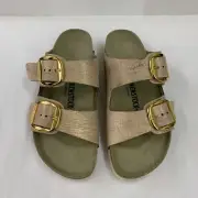 Birkenstock New w/ Box Arizona Big Buckle Washed Metallic Rose Gold Leather Reg
